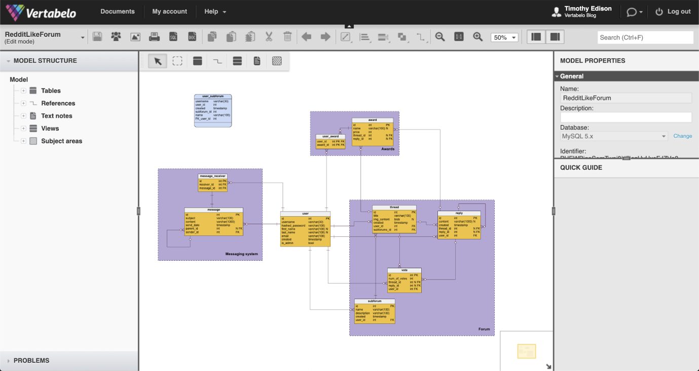 ER Diagrams in Vertabelo