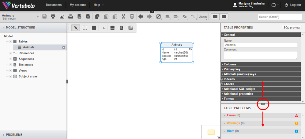 Vertabelo editor features