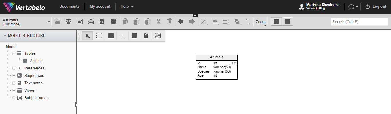 Vertabelo editor features