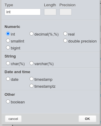 Type selector for Redshift