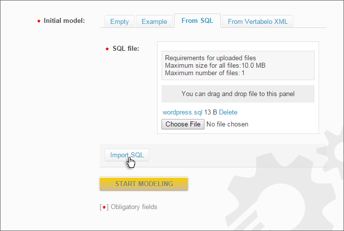 Importing an SQL file as your initial database design in Vertabelo