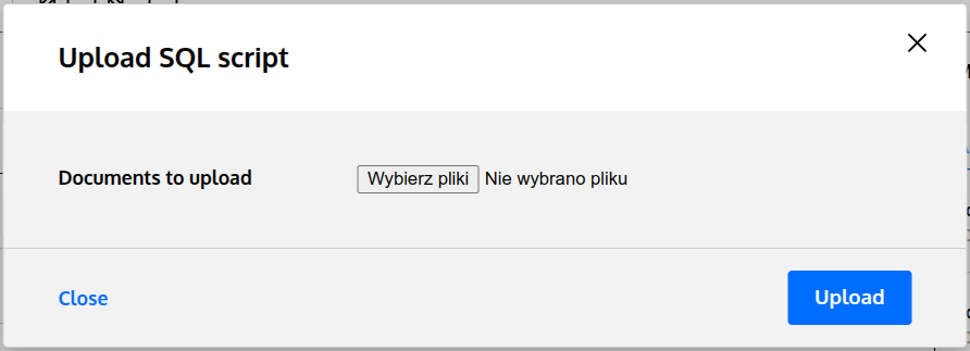 Upload SQL scripts pop-up