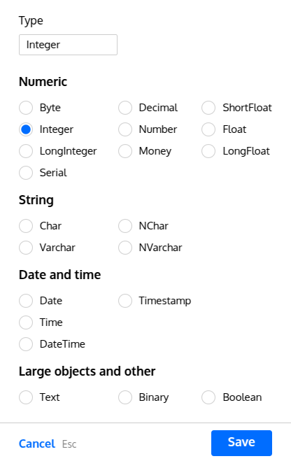 Available data types