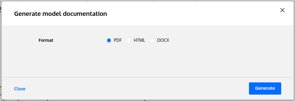 Generate model documentation – Generate button