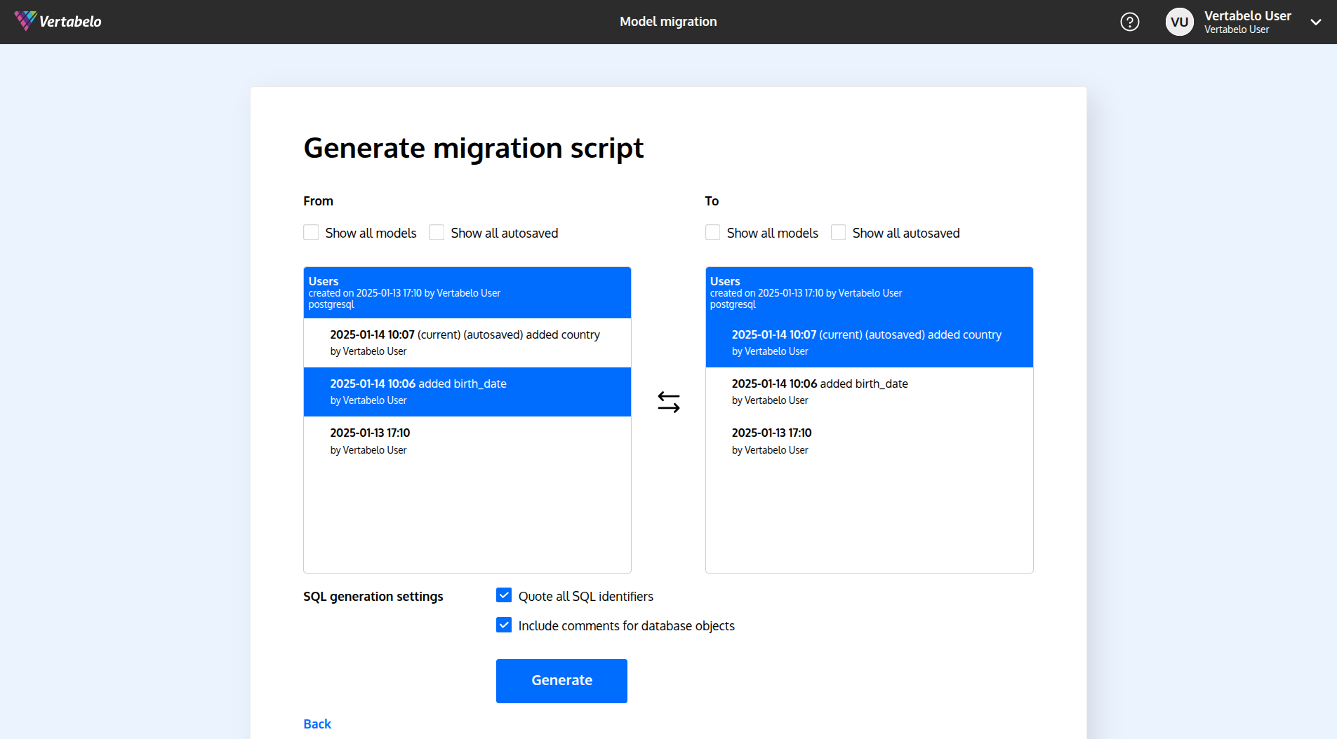 Selecting versions