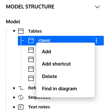 Model Structure Menu